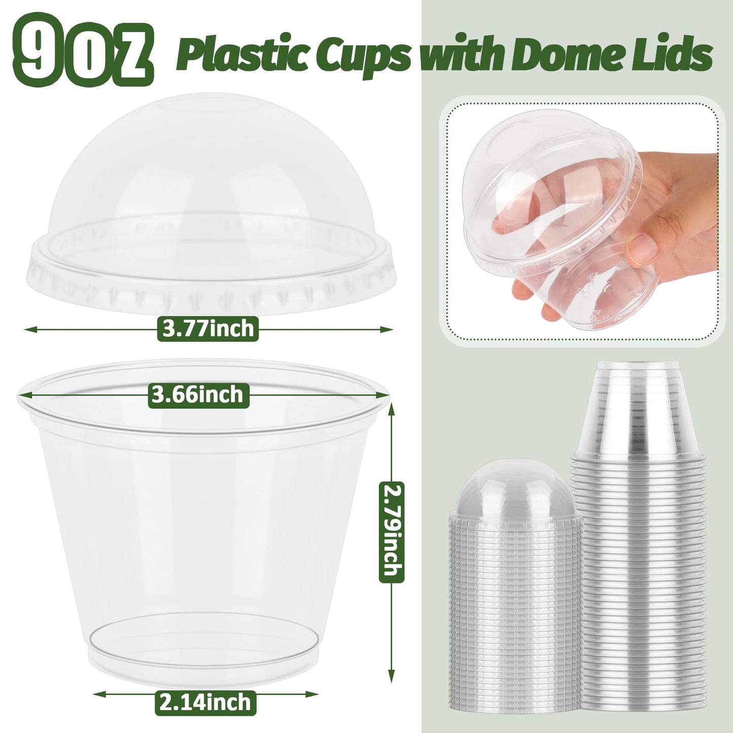 GGOLDMER 150 Pack 9 oz Clear Plastic Cups with Lids No Hole, Dessert Cups Disposable Cups with Lids for Ice Cream, Fruit, Pudding, Cake, Cold Drinks, Smoothie and Snacks, PET