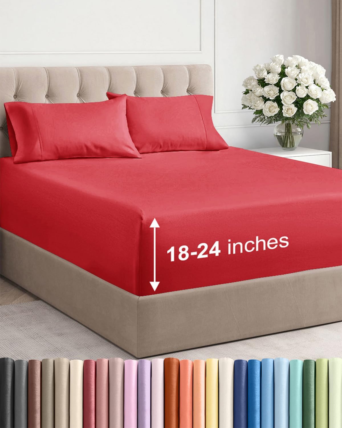 Skiennix Extra Deep Twin Sheet Set - 4-Piece Breathable Cooling Bedding - Soft, Wrinkle-Free Red Sheets