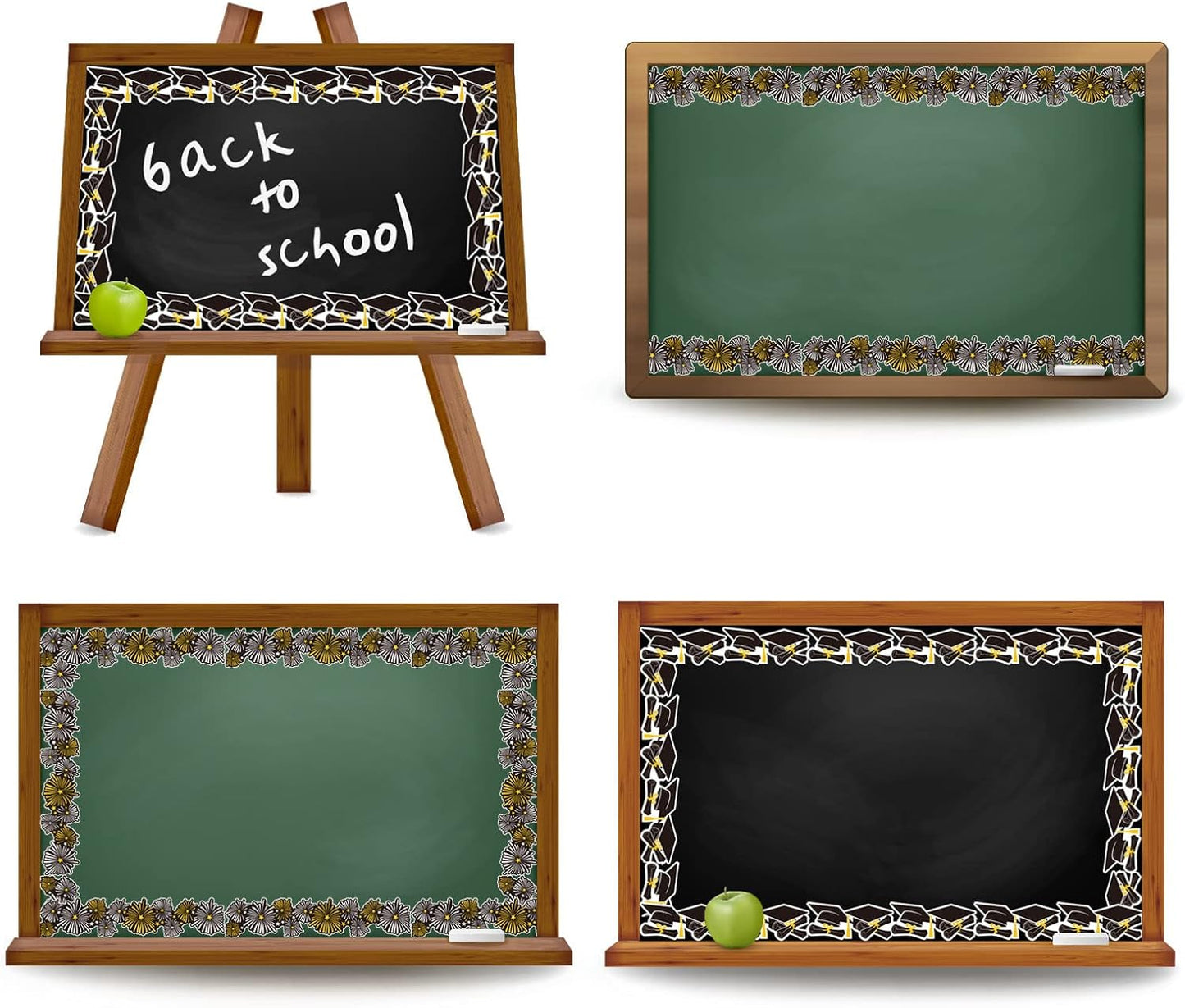 Whaline Graduation Bulletin Board Border - 69Ft Black, Gold & White Cap Firework Design for School Decor