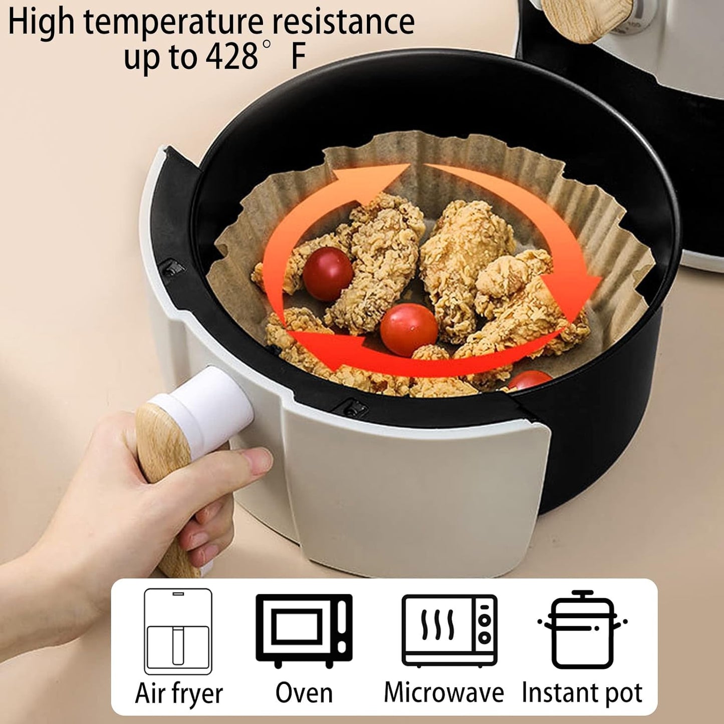 Skiennix Air Fryer Disposable Paper Liners - 200 Pcs Non-Stick Parchment for Baking & Roasting | 6.3 Inch