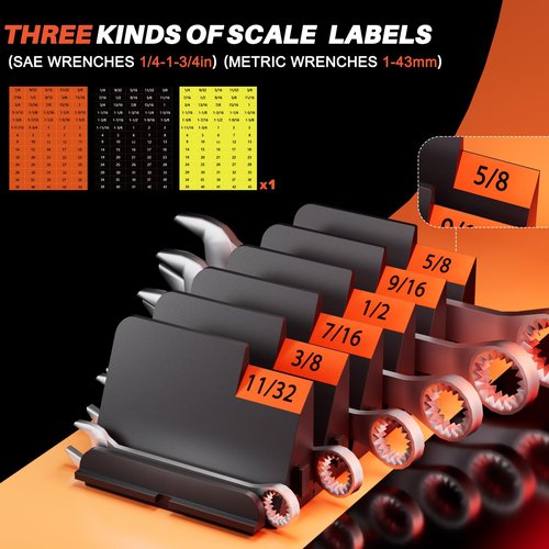 32 PCS Modular Wrench Organizer Wrench Holder - Wrench Tool Organizers for Tool Drawer Storage, Wrench Storage Set with Metric & SAE Label, Wrench Rack Tool Gift for Mechanics, Father, Men, Black