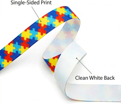 Autism Awareness Ribbon - 3/8" Narrow Grosgrain Ribbon for Hair Bows & Crafts | 25 Yards, Single-Sided