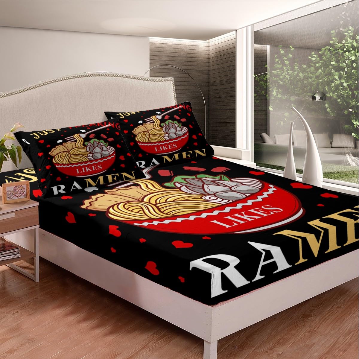 Feelyou Queen Size Ramen Bed Sheets Set Boys Girls Japanese Style Sheet Set for Kids Women Men Ultra Soft Hokusai Sheets with Deep Pocket Fitted Sheet Traditional Retro Theme Room Decor