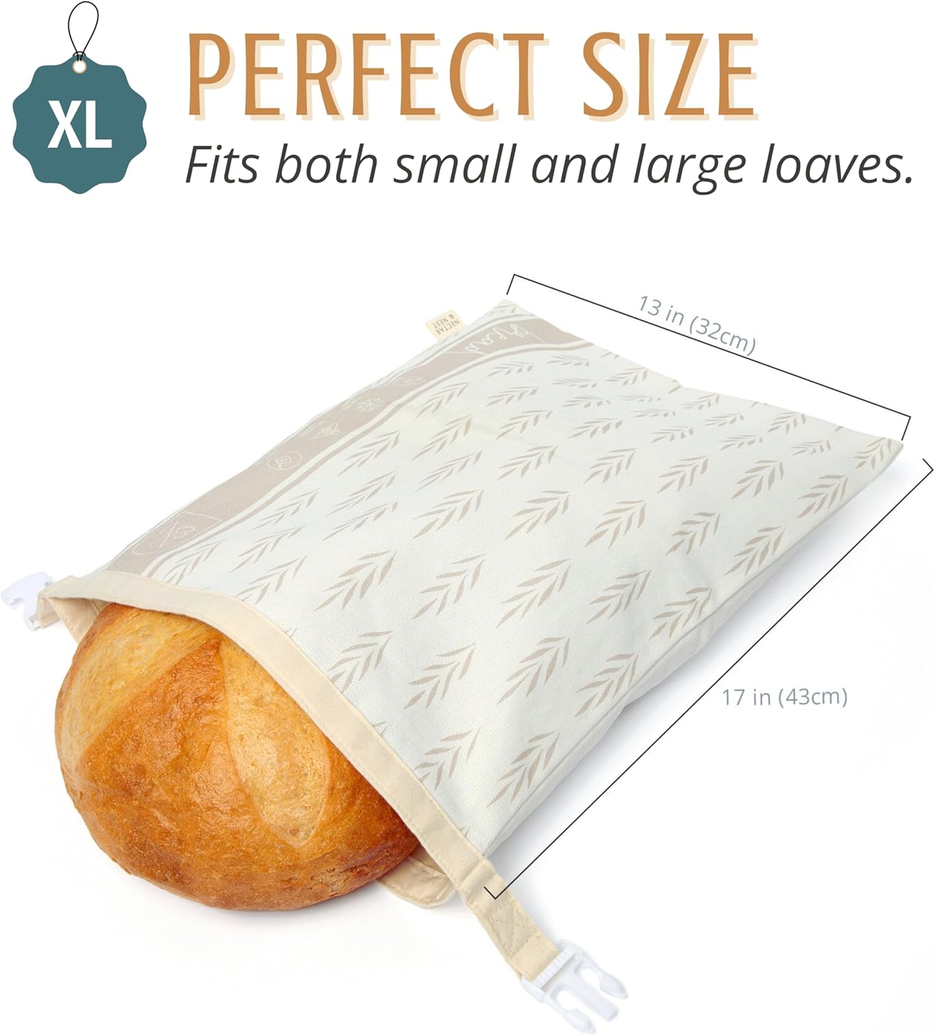 Nectar & Nest Reusable Beeswax Bread Bags - XL Eco-Friendly Storage for Homemade Bread & Sourdough