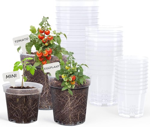 Homenote Clear Nursery Pots - 30 Pack Plastic Seedling Pots with Drainage Holes | 4/5/6.7 Inch Size