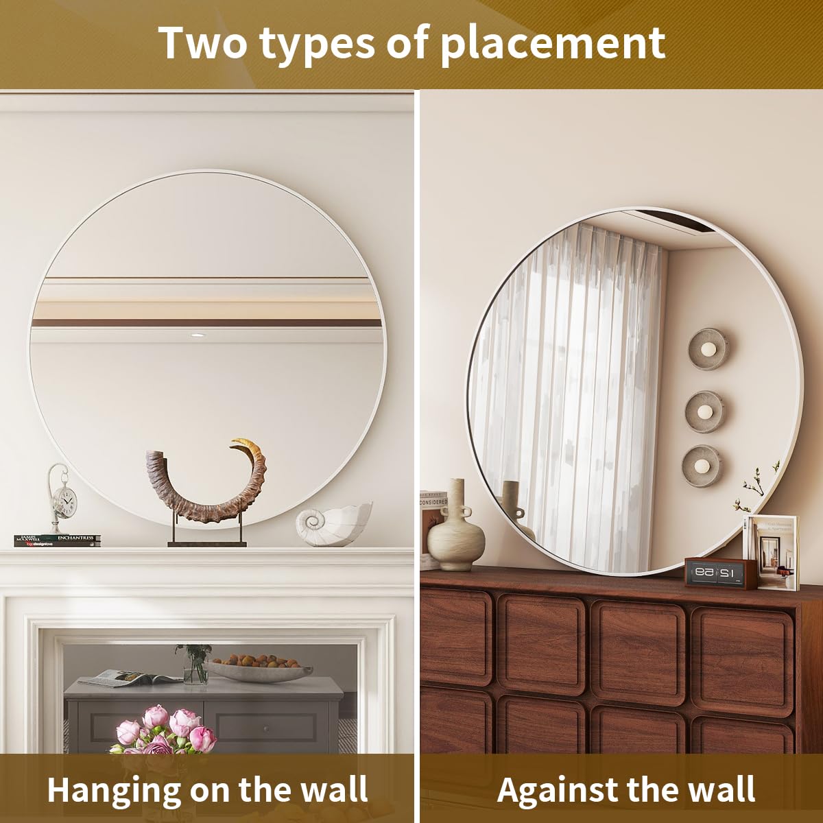 VETROVUE White Round Mirror, 30 Inch Bathroom Mirror with Metal Frame, Wall Wall-Mounted for Entryway, Bathroom, Vanity, Living Room