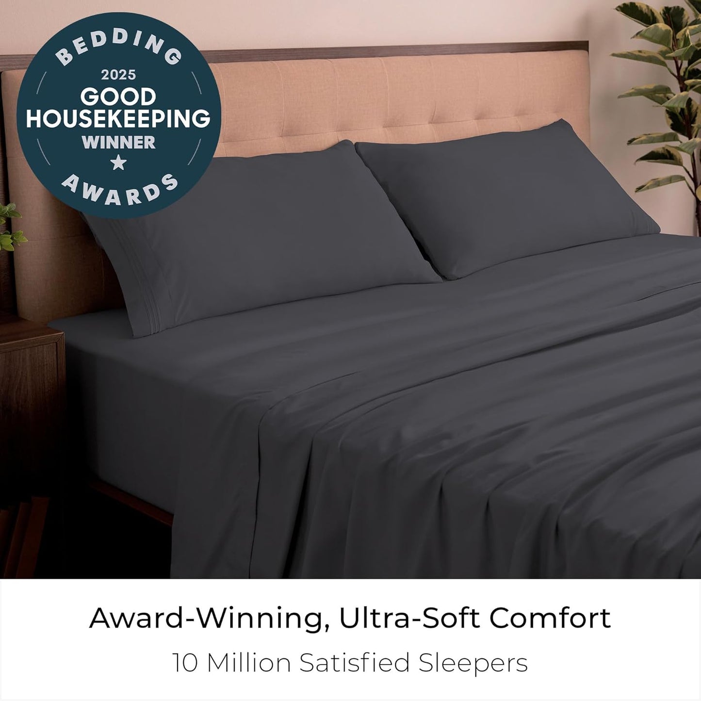 Mellanni King Sheets Set - 4 PC Hotel Luxury Bedding | Extra Soft, Cooling, Wrinkle-Resistant (Charcoal)