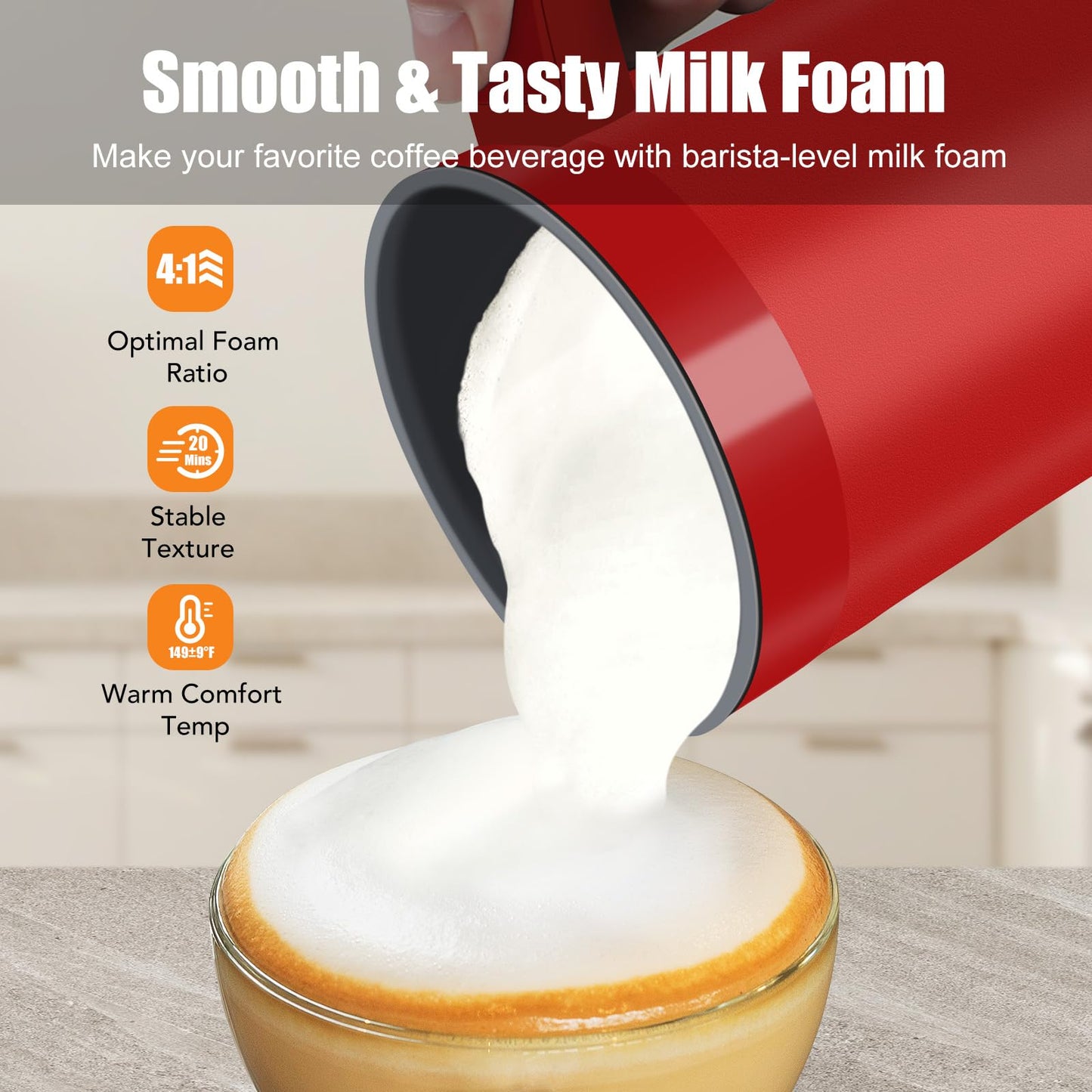Milk Frother, 4-in-1 Electric Milk Steamer and Frother, 13.5oz/400ml Automatic Large Capacity Warm and Cold Foam Maker, Milk Warmer and Coffee Frother for Latte, Cappuccino, Macchiato(Red)