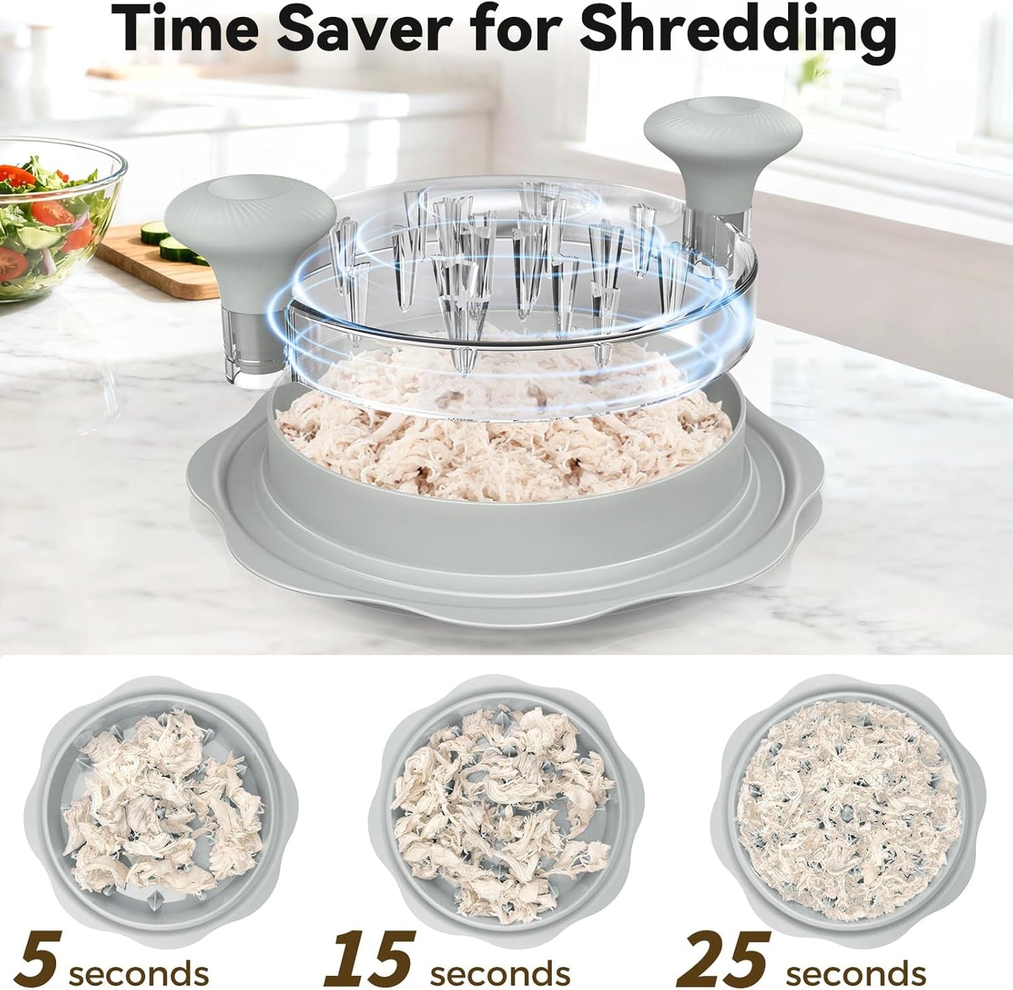 Ukeetap 10" Pro Chicken Shredder Tool - BPA-Free Meat Grinder with Ergonomic Handle & Anti-Slip Base, Gray