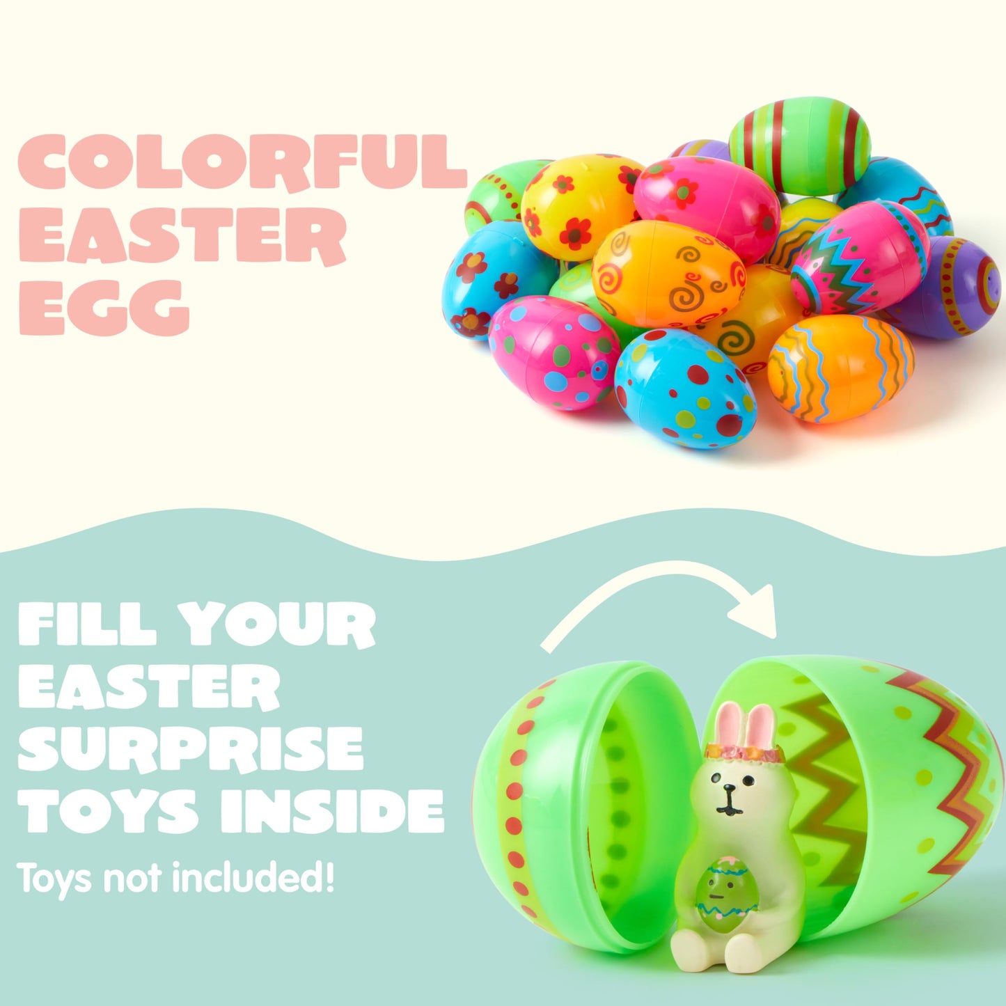 JOYIN Toy 24 PCs Plastic Printed Bright Easter Eggs, Over 3.15'' Tall Fillable Empty Eggs Bulks for Easter Hunt, Basket Stuffers Fillers, Classroom Prize Supplies, Filling Treats and Party Favor