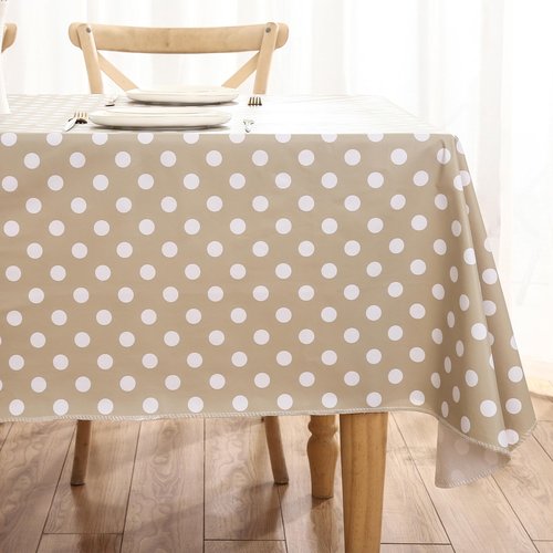 Heavy Duty Vinyl Tablecloth with Flannel Backing Waterproof Oil-Proof Plastic Table Cloth Stain-Resistant Wipeable Rectangle or Square Table Cover for Indoor and Outdoor (White Dots，60x102 Inch)