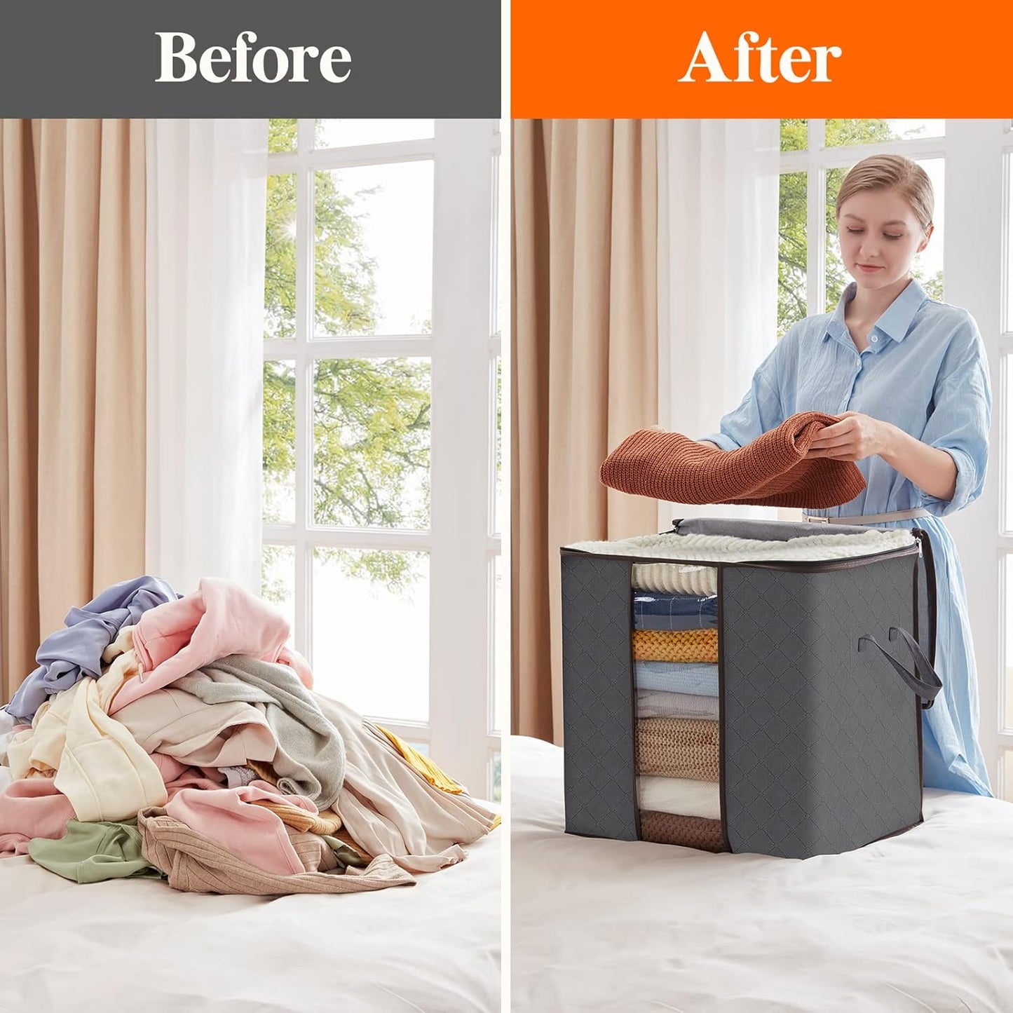 Lifewit 90L Extra Large Blanket Storage Bags - Foldable Comforter & Bedding Containers | 5 Pack with Reinforced Handles
