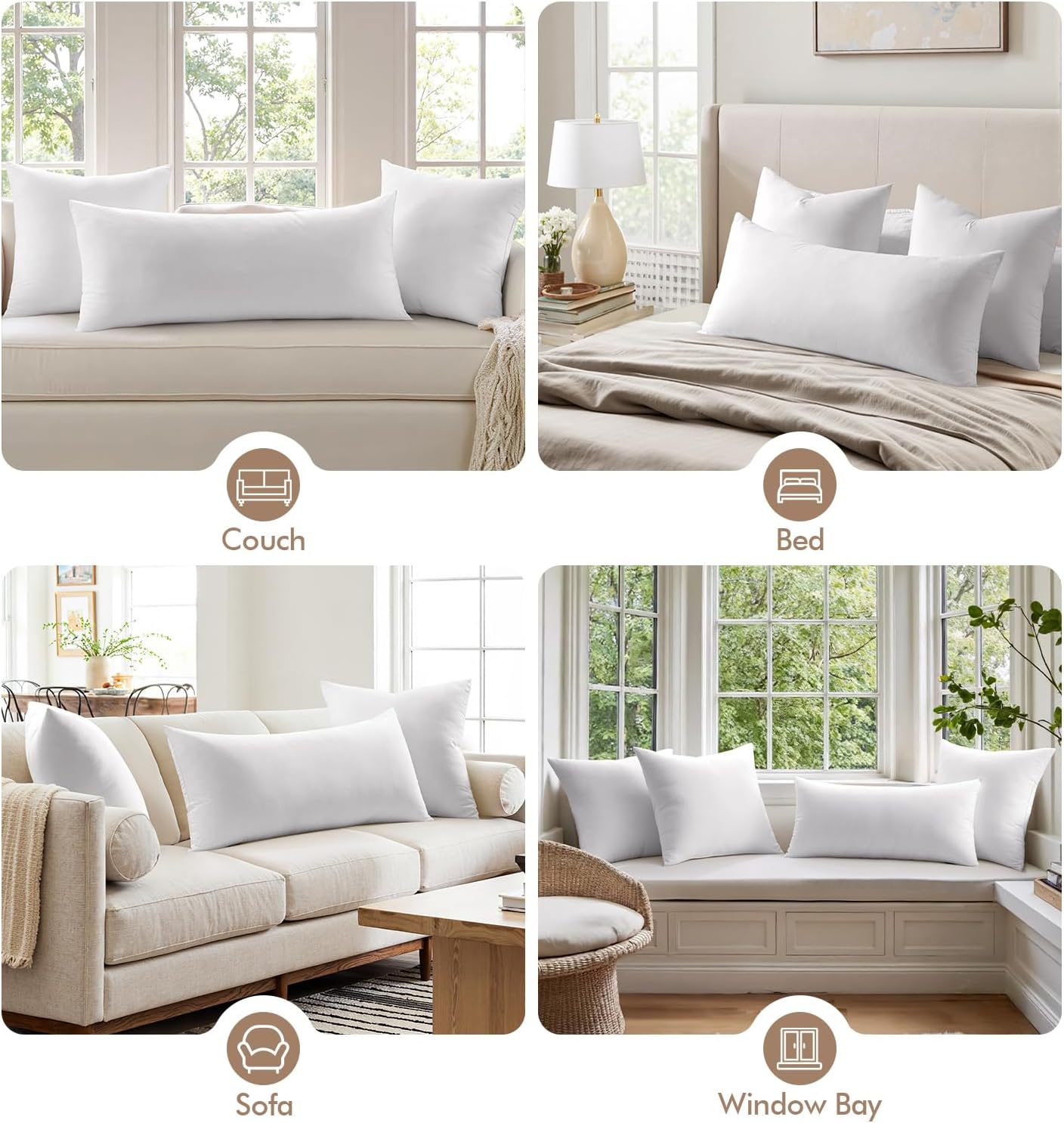 MIULEE Premium 14x36 Inch Lumbar Throw Pillow - Soft Virgin Microfiber & 100% Cotton Cover