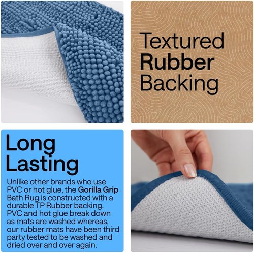 GORILLA GRIP Bath Rug Mat - Thick Soft Absorbent Chenille | Quick-Dry Microfiber, 36x24, Blue