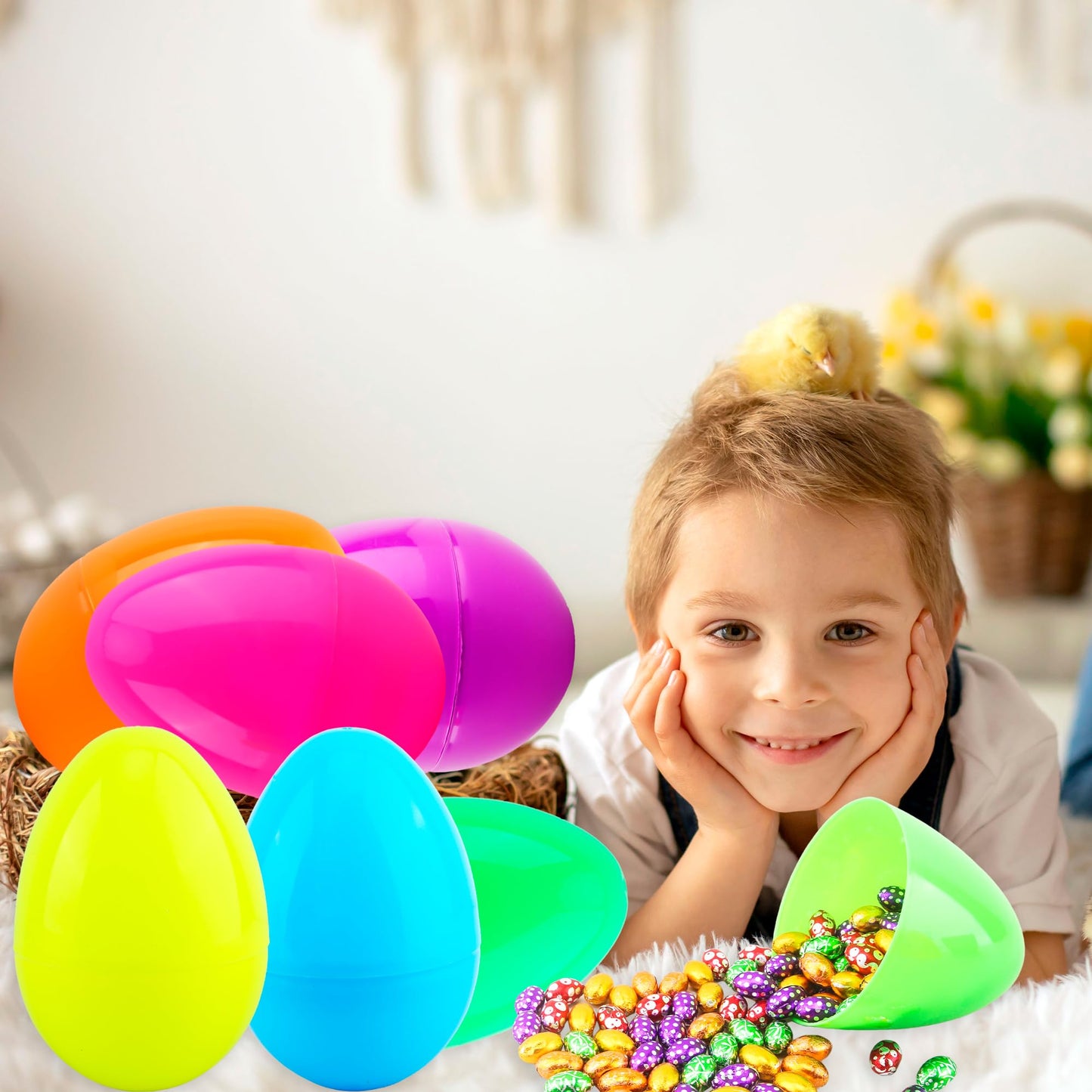 Restroma 42 Pcs 5 Inch Colorful Easter Eggs Bulk Empty Plastic Eggs Large Easter Eggs Fillable for Easter Egg Hunt Surprise Party Favors, 6 Colors