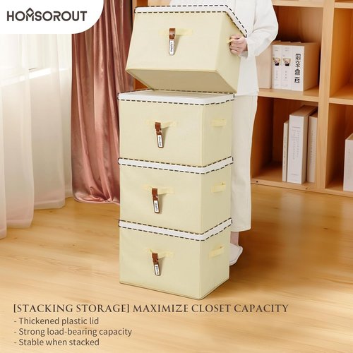 Homsorout Large Clothes Storage Bins - Decorative Organizers with Lids & Labels | 2 Pack in Beige Yellow