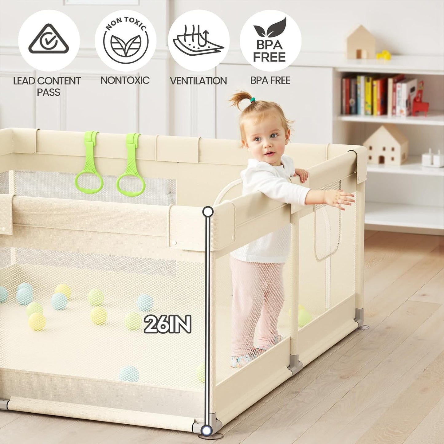 Uanlauo Baby Playpen - Safe 47x47in Indoor Playpen for Babies & Toddlers with Storage Bag & Mesh