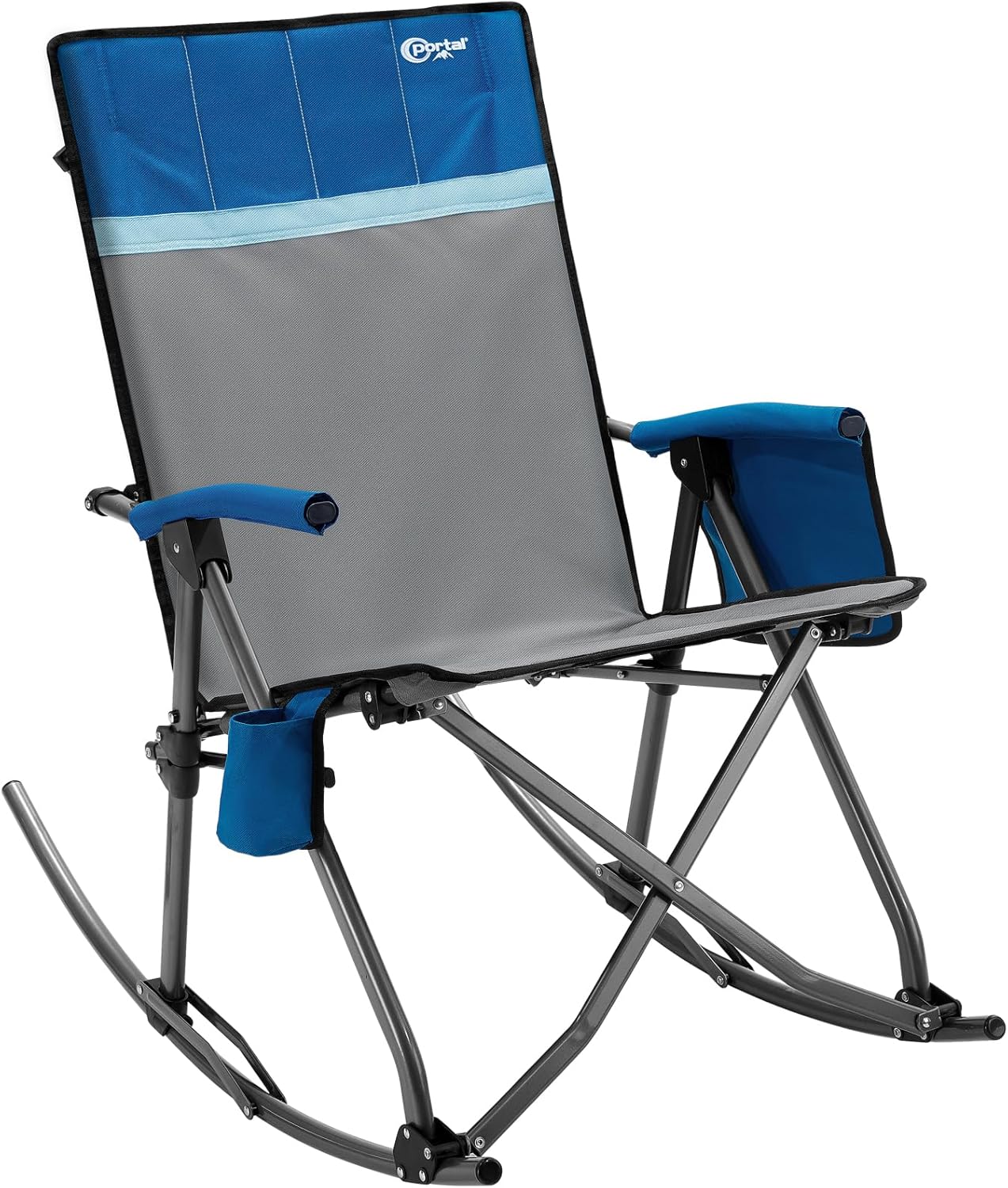 Portal Oversized Folding Rocking Camping Chair - Portable Outdoor Rocker with High Back & Carry Bag, Supports 400 lbs, Grey & Blue
