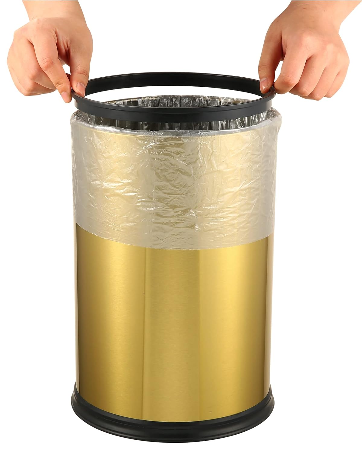 2.6 Gallon Gold Bathroom Trash can with lid,Small Office Garbage can Wastebasket bin for Bedroom,Living Room,Kitchen (Gold)