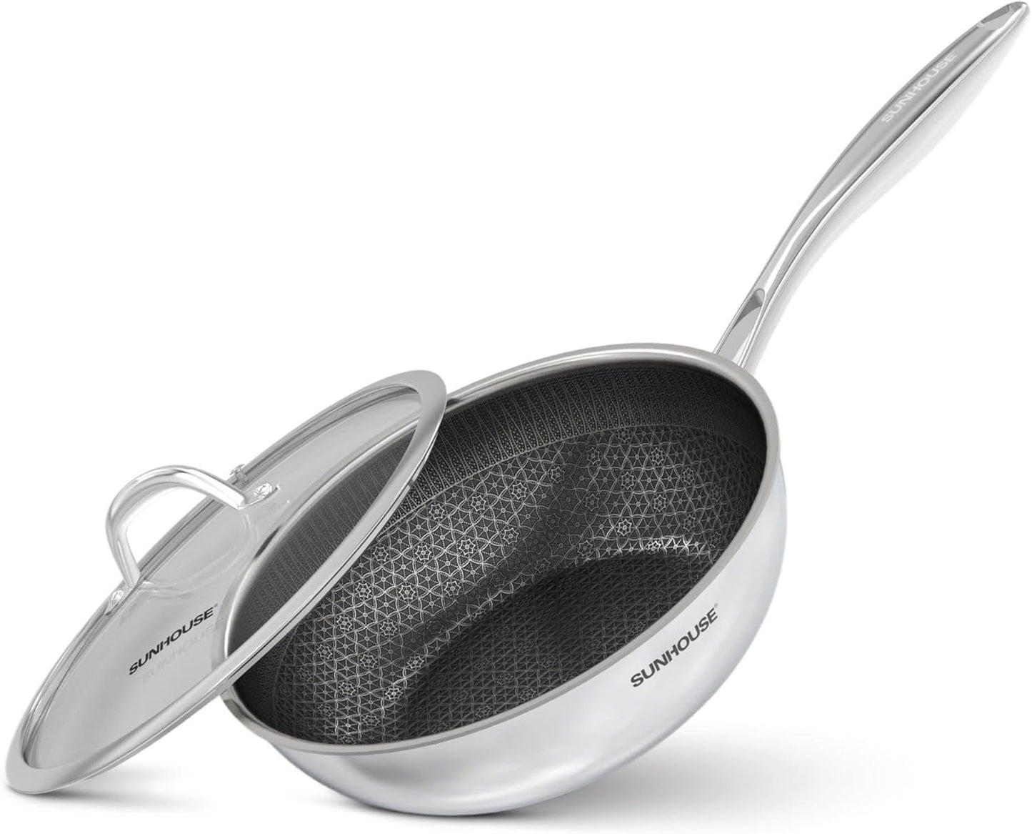 Sunhouse Nonstick Frying Pan - 5-Quart Hybrid Skillet with Lid | Dishwasher & Oven-Safe, Induction Compatible
