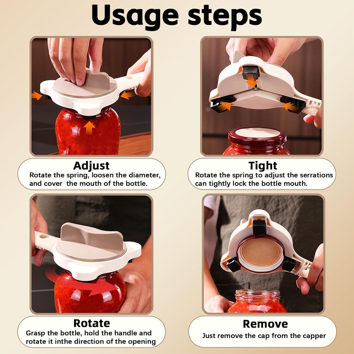Skiennix Jar Opener - 4 in 1 Multi-Purpose Adjustable Stainless Steel Lid Remover for Seniors & Arthritis | Fits Jars, Bottles & Cans