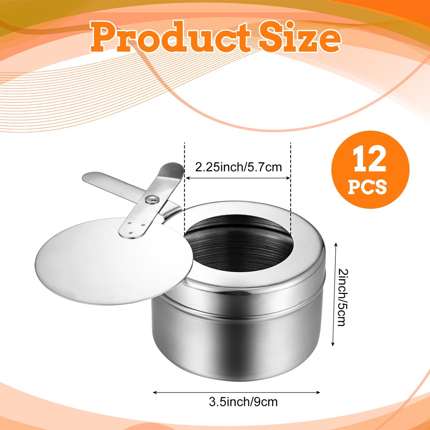 12 Pack Stainless Steel Chafing Fuel Holders with Safety Covers – Durable, Rust-Resistant Canned Heat Box Holders for Buffets, Catering, Barbecues, and Parties (Silver, 3.5" x 3.5" x 2")