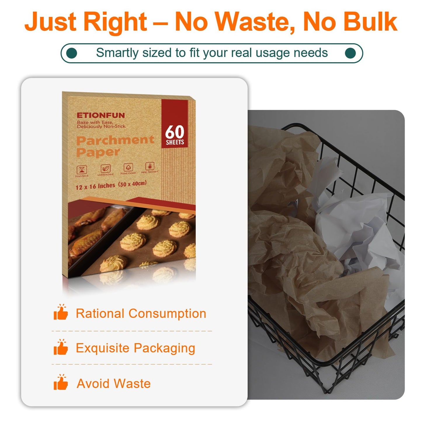 60Pcs Unbleached Parchment Paper Sheets for Baking. 12x16 Inches Parchment Paper, Precut Baking Paper Sheets, Parchment Sheets for Air Fryer, Grilling, Steaming.