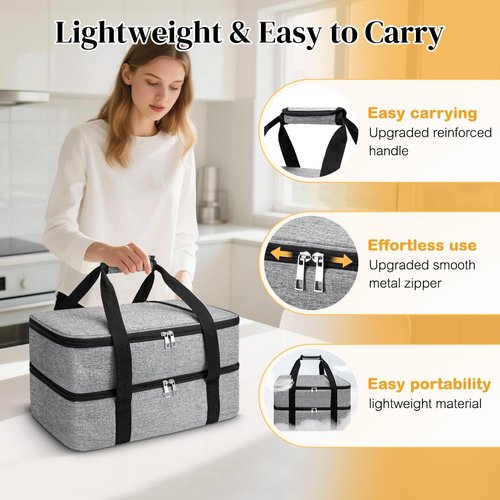 Coobiiya Insulated Casserole Carrier - Thermal Tote Bag Keeps Food Hot or Cold | Fits 9" x 13" Baking Dish