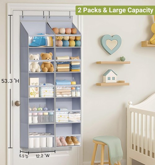 AOODA Over The Door Organizer - Large Capacity Hanging Storage with Clear Deep Pockets | Ideal for Nursery, Bathroom, Bedroom, Pantry (Grey)