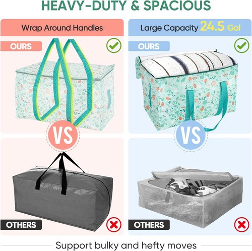 BALEINE 8-Pack Heavy-Duty Moving Bags - Oversized Storage Totes with Reinforced Handles for Clothes
