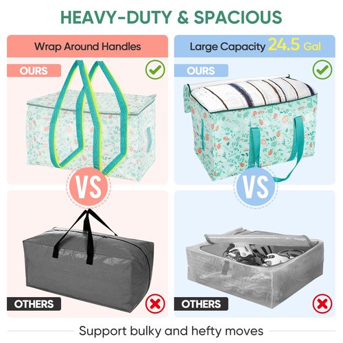 BALEINE 4-Pack Oversized Moving Bags with Reinforced Handles, Heavy-Duty Storage Tote for Clothes, Moving Supplies (Spring Stroll, 4-Pack)