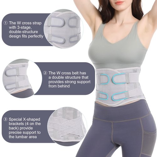 EGJoey Breathable Back Brace for Women & Men - Comfortable Lower Back Pain Relief & Posture Corrector Support Belt to Relieve Pain and Improve Posture（Gray,Medium）