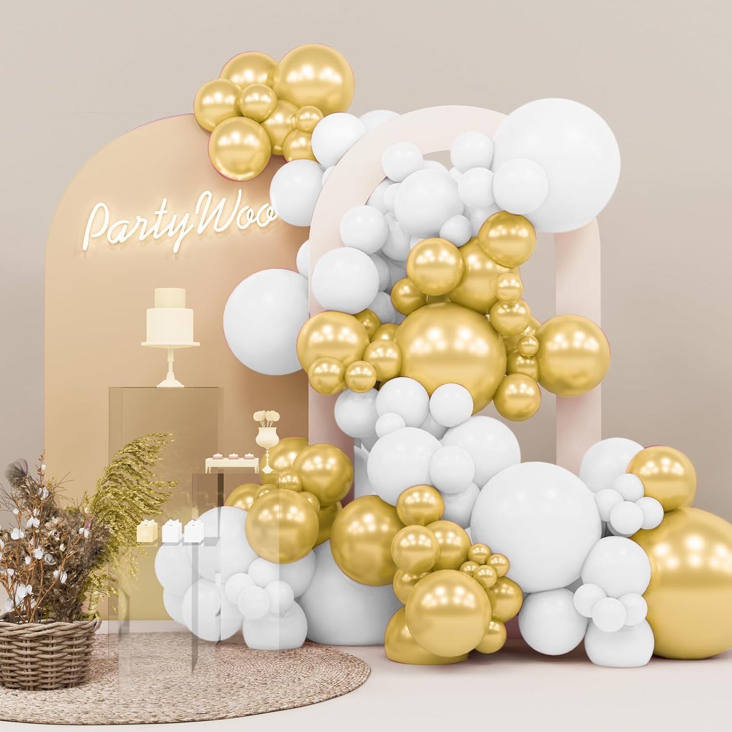 PartyWoo White and Gold Balloons - 140-Piece Set in Various Sizes for Stunning Birthday Decor