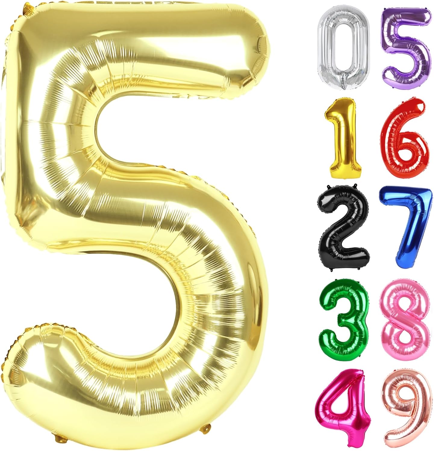 Light Gold Number 5 Balloon - 40 Inch Giant Foil Balloon for 5th Birthday Party Decorations