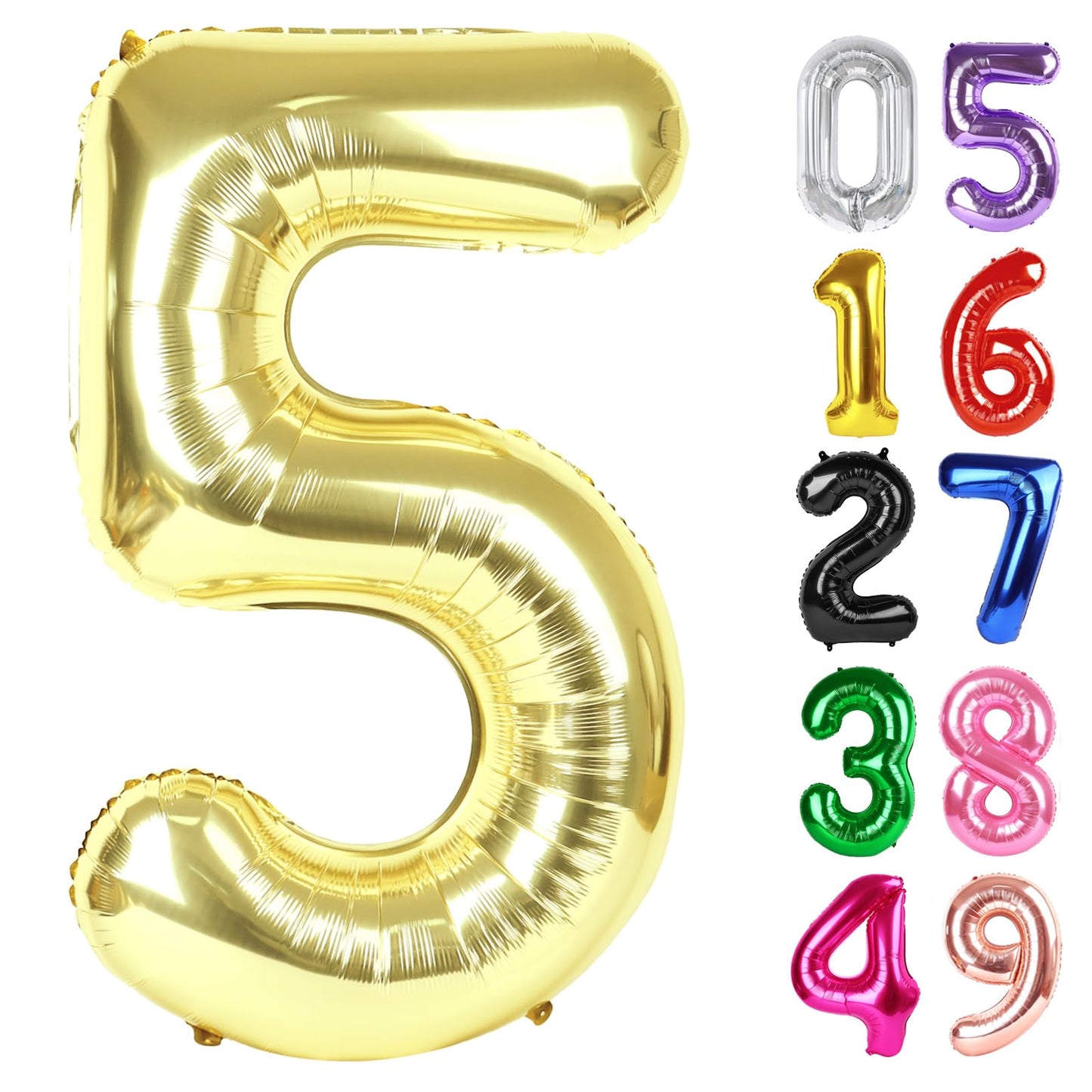 Light Gold Number 5 Balloon 40 Inch, 5th Birthday Party Decorations for Children, Giant 5 Foil Balloon for Party Supplies