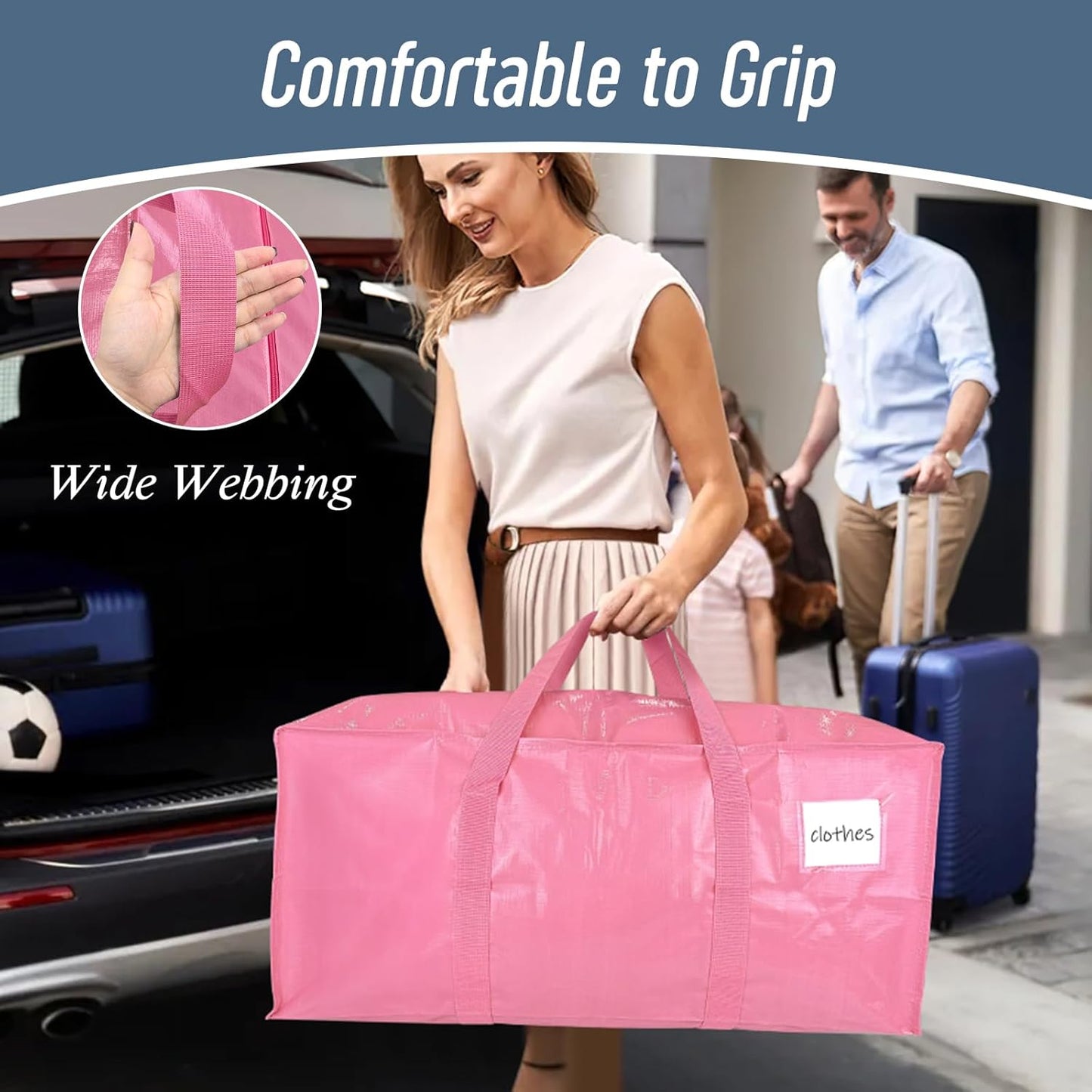 Skiennix 6 Pack Extra Heavy Duty Moving Bags - Strong Zipper & Comfortable Handles | Durable Pink Storage Totes