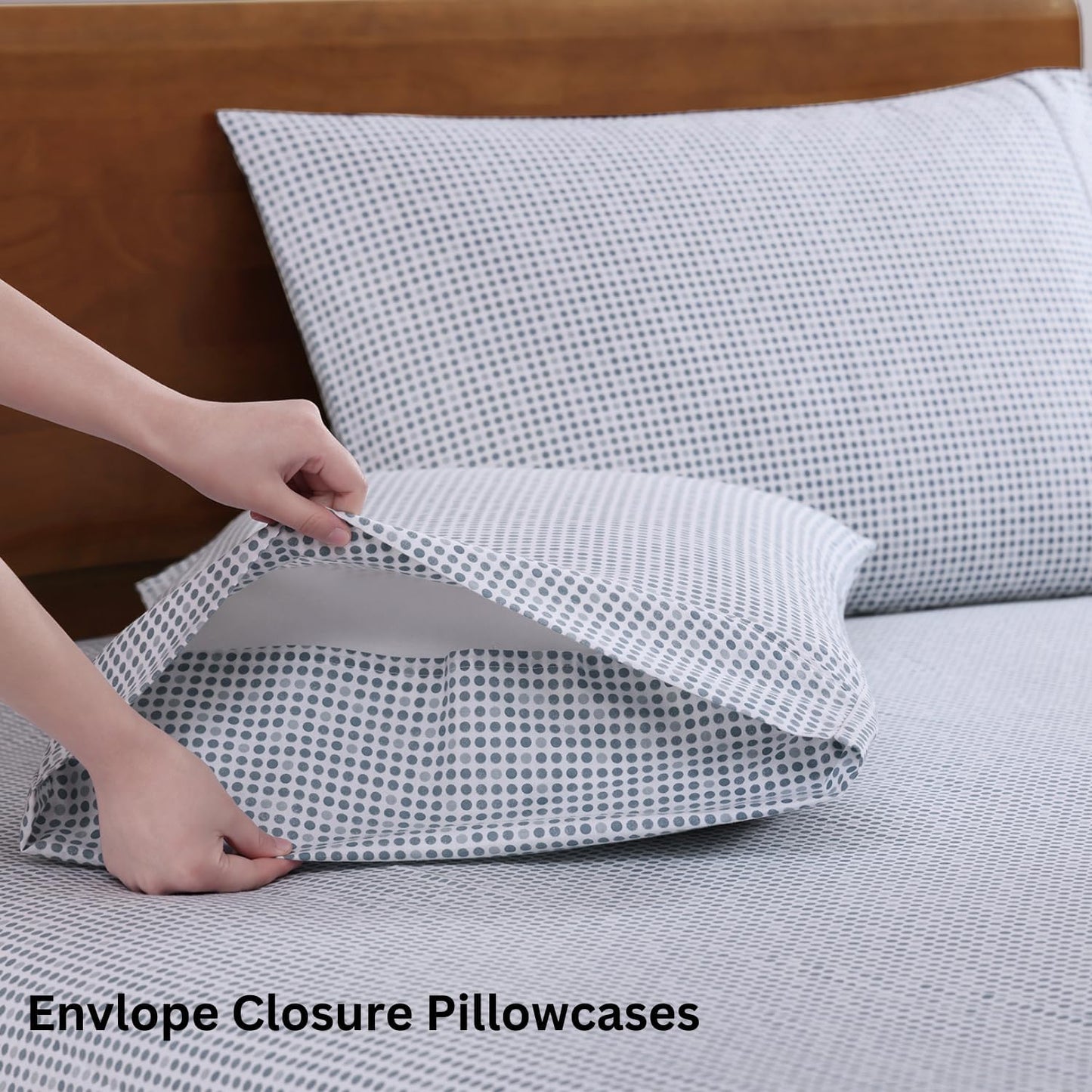 Lane Linen 100% Organic Cotton Twin XL Sheets - Fade Resistant, Temperature Regulating, Polka Dot Blue