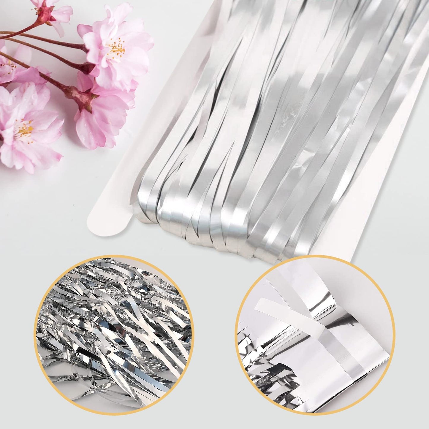 20 Pack Silver Foil Curtain Backdrop 3.2ft x 8.2ft Foil Fringe Backdrop Curtain Metallic Tinsel Foil Fringe Curtains Streamer Backdrop Curtains for Birthday Party Decorations Photo Booth (Silver)
