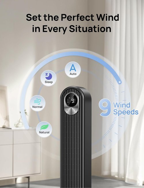 DREO Bladeless Tower Fan - Quiet 20dB Oscillating Design with Remote | 9 Speeds, 12H Timer, 42 Inch