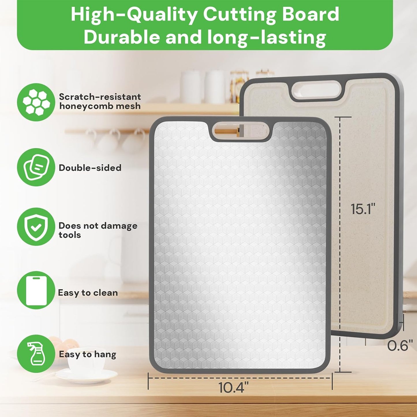 Titanium Cutting Boards - Non-Toxic Double-Sided Food-Grade Kitchen Board | Easy-Clean Large 15.1”x10.4”