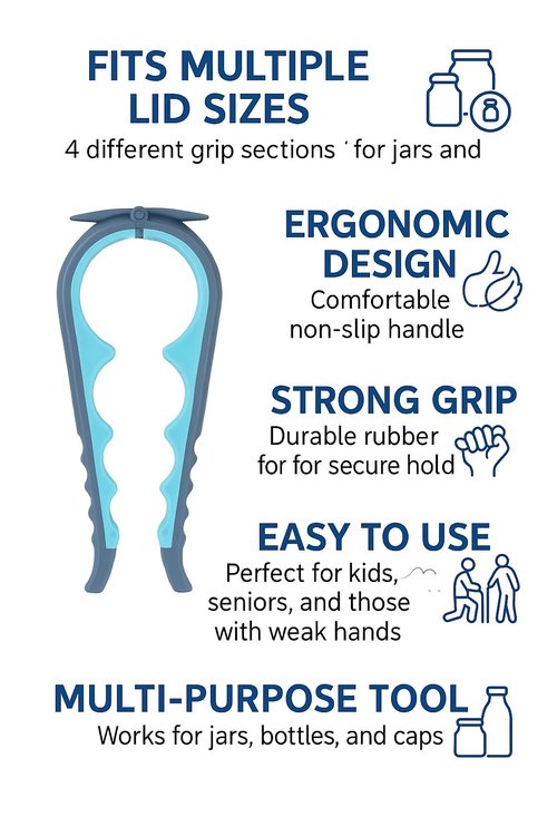 Jar Opener Bottle Opener and Can Opener for Weak hands - Seniors with Arthritis and Anyone with Low Strength - Mutil Jar Opener Get Lids Off Easily - Blue and Grey