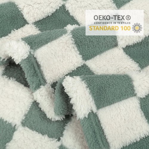HOMRITAR Checkered Baby Blanket - Soft Sage Green Fluffy 3D Chessboard Design | Reversible 30 x 40 Inch for Infants