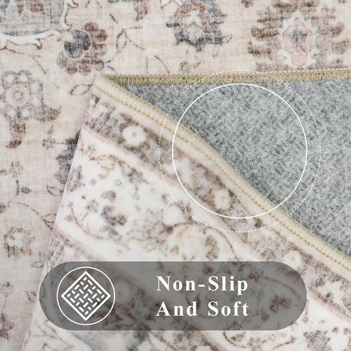 Entryway 2x4 Washable Area Rug - Oriental Stain Resistant Non-Slip Soft Floor Mat | Beige