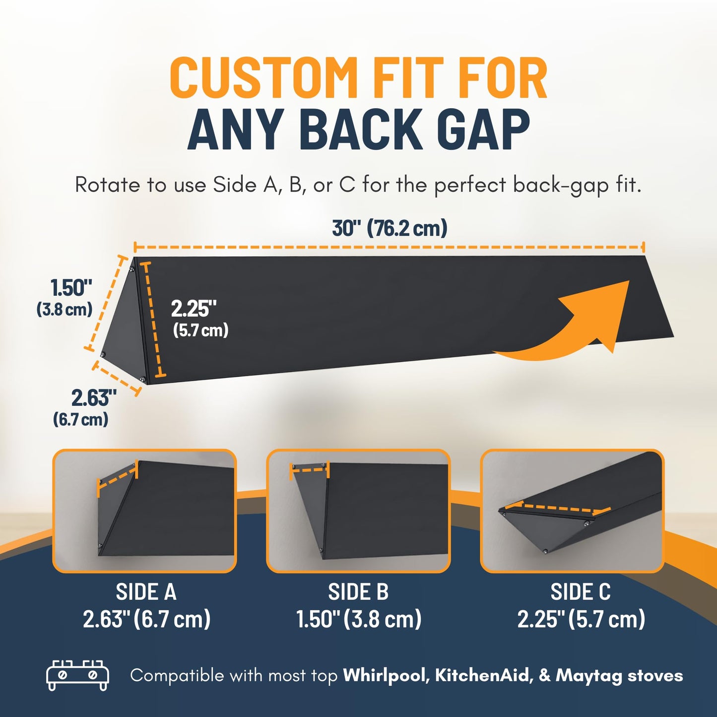 30” Slide In Range Gap Filler Kit, Slide-In Range Rear Gap Filler & Range Trim Kit, Universal Stove Gap Cover Between Stove and Wall Guard, Aluminum Cooktop Trim Kit for Whirlpool & Most Brands, Black