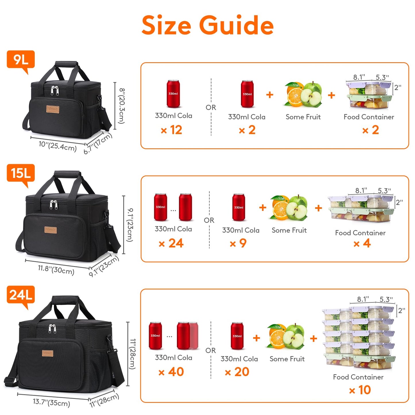 Lifewit Large Lunch Bag, Insulated Lunch Box, Soft Cooler Cooling Tote for Adult Men Women, Black 40-Can (24L)