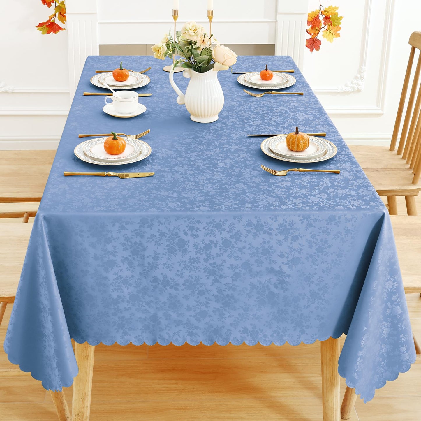 Smiry Rectangle Table Cloth, Waterproof Heavy Duty Vinyl Tablecloths, Wipeable Washable Table Cover for Kitchen, Dining Room (Haze Blue, 60" X 102")