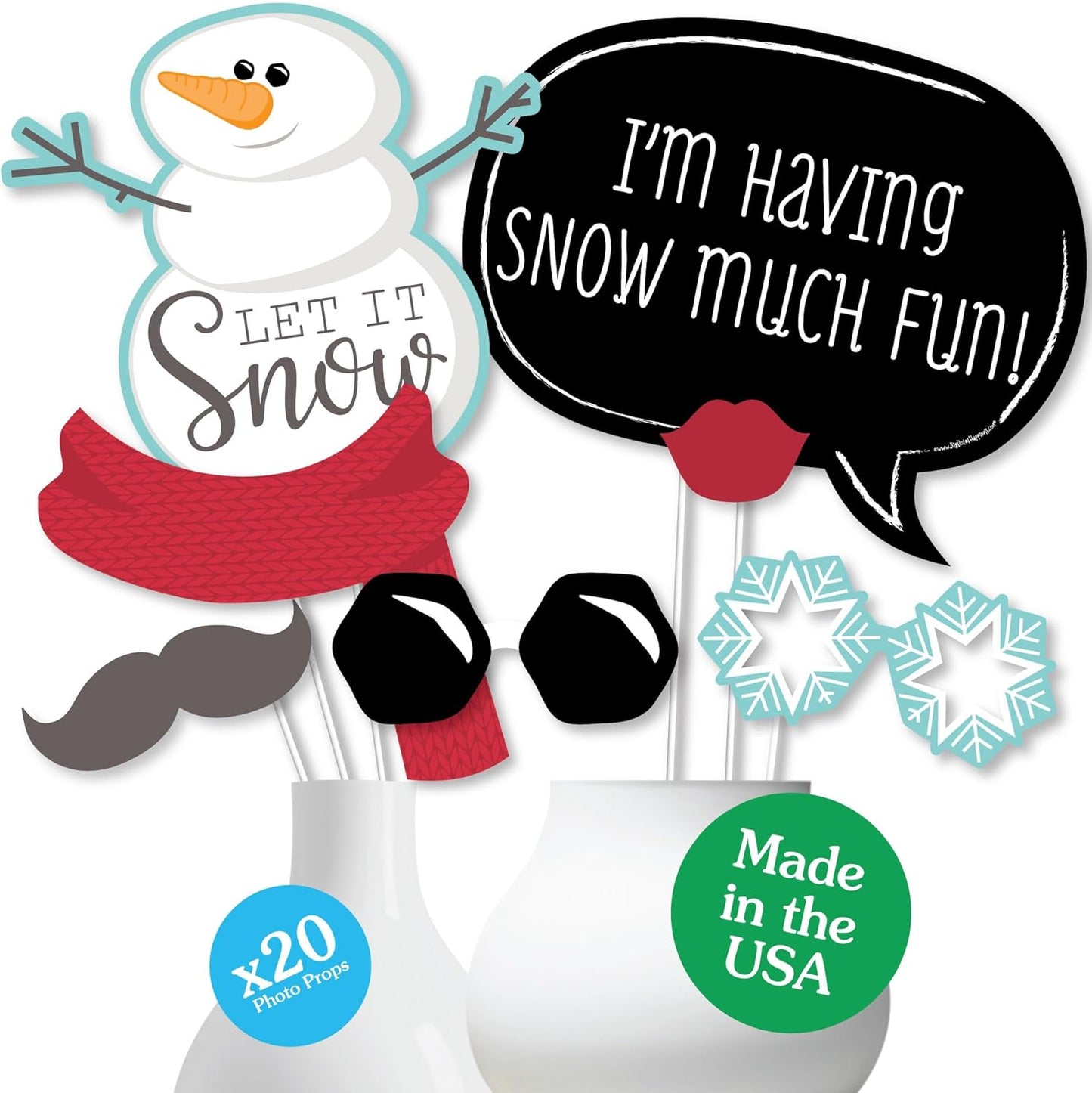 Let It Snow Snowman Photo Booth Props Kit - 20 Holiday Party Accessories