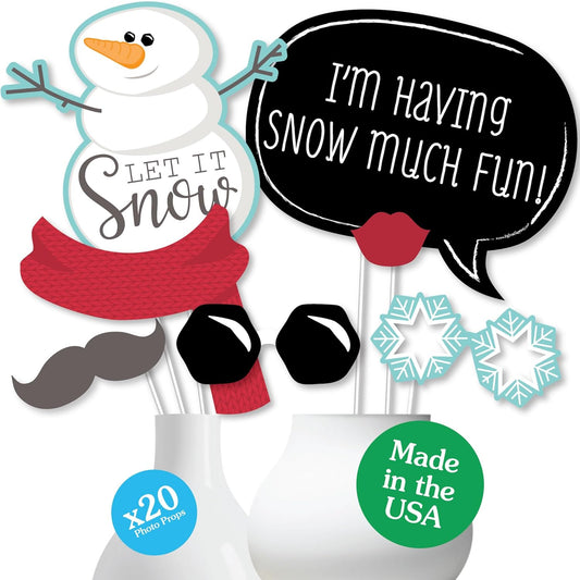 Let It Snow Snowman Photo Booth Props Kit - 20 Holiday Party Accessories