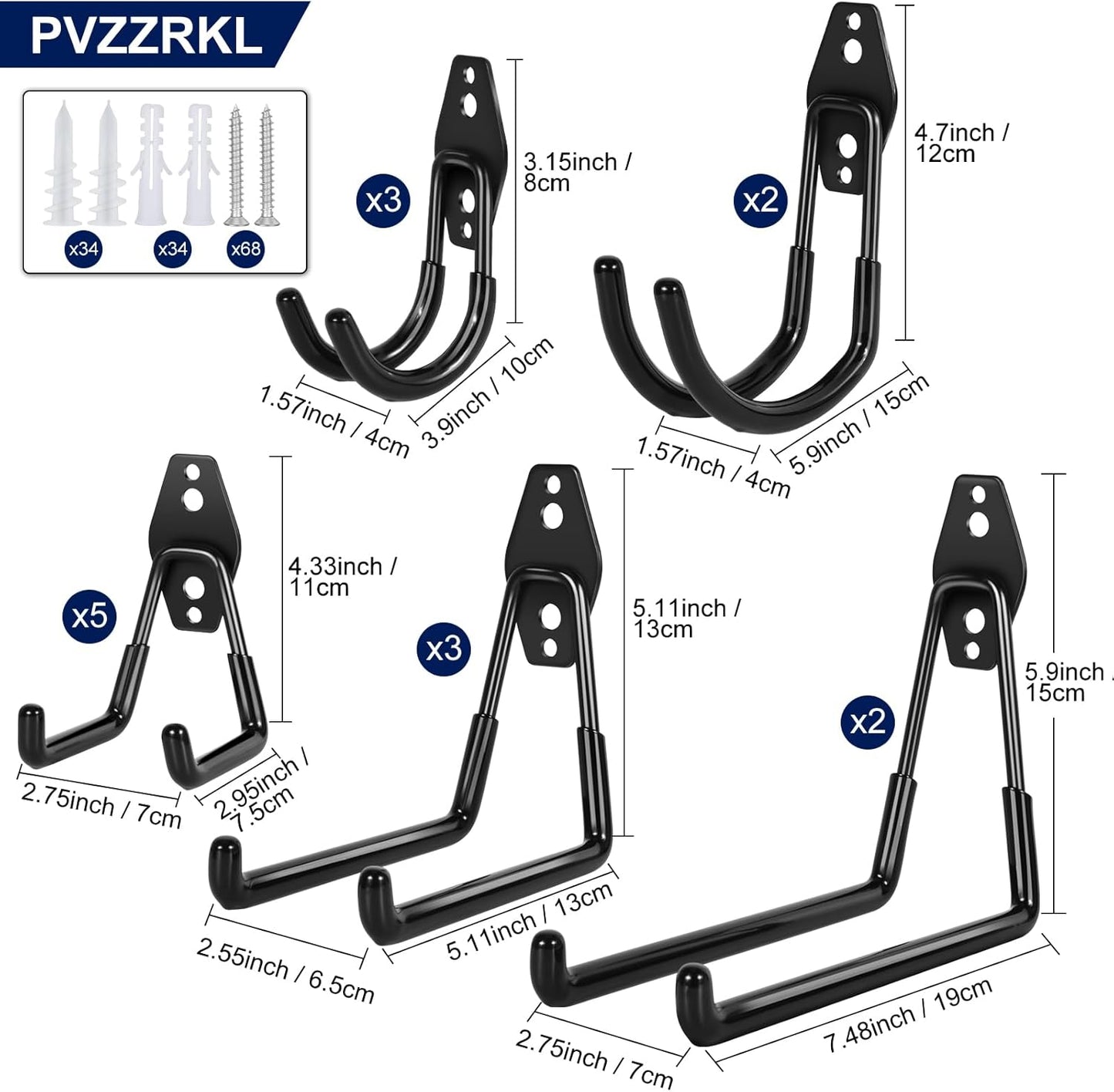 Skiennix 18-Pack Garage Hooks - Heavy-Duty Anti-Slip Coating for Bicycles, Ladders & Tools