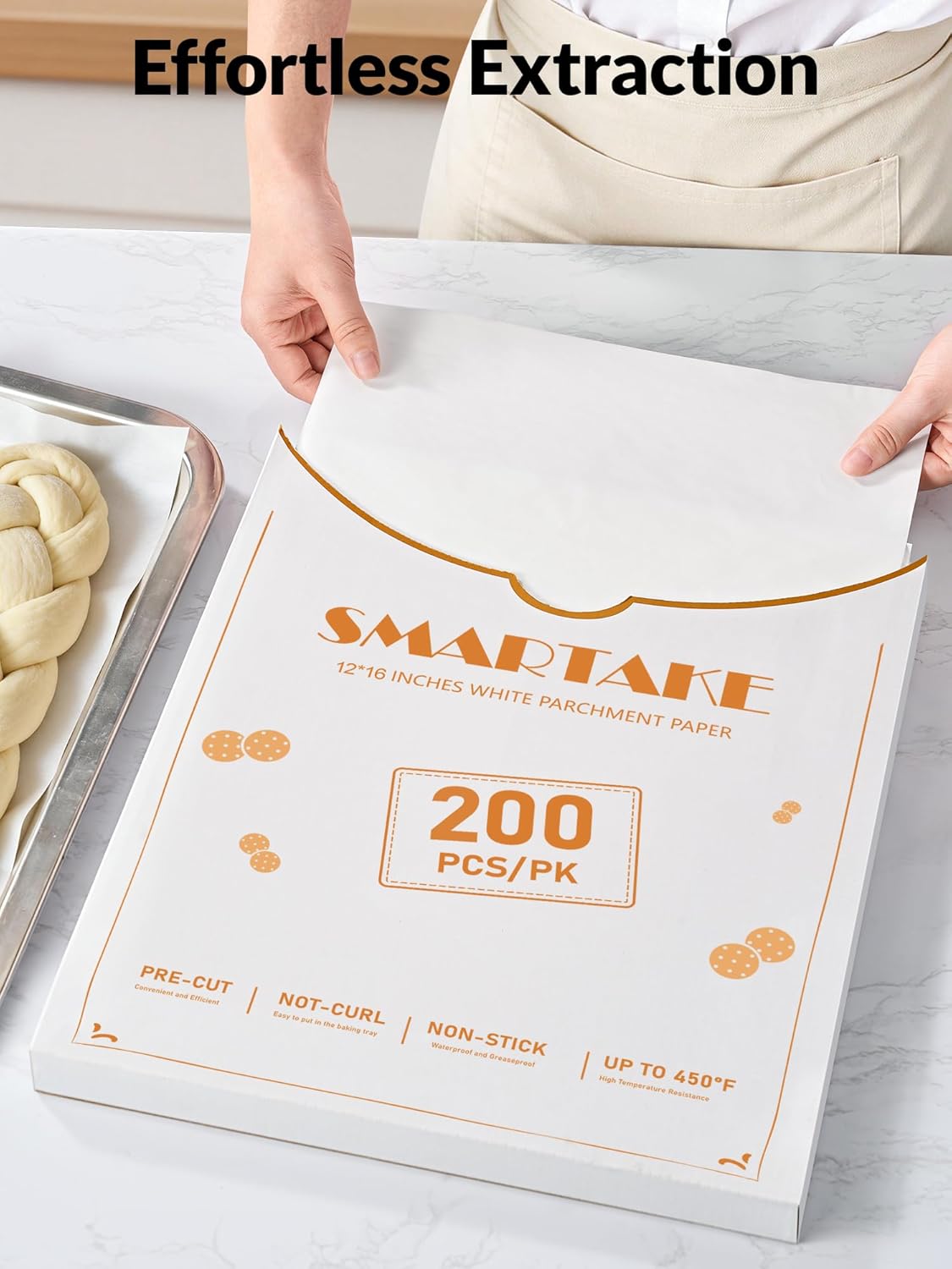SMARTAKE Parchment Paper Baking Sheets - 200 Pcs Non-Stick Precut, 12x16 Inch for Baking, Grilling & Air Frying